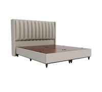 SAYA - Lit coffre en tissu beige 160x200 cm
