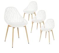 SAYA - Lot de 4 Chaises de Jardin Coque Plastique Ajourée Blanc Pieds Métal