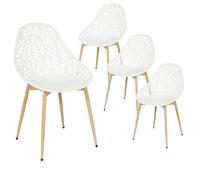 SAYA - Lot de 4 Chaises de Jardin Coque Plastique Ajourée Blanc Pieds Métal -