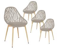 SAYA - Lot de 4 Chaises de Jardin Coque Plastique Ajourée Taupe Pieds Métal - Altobuy Gris G