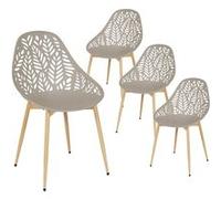 SAYA - Lot de 4 Chaises de Jardin Coque Plastique Ajourée Taupe Pieds Métal - Altobuy Gris G