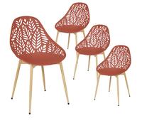 SAYA - Lot de 4 Chaises de Jardin Coque Plastique Ajourée Terracotta Pieds Métal