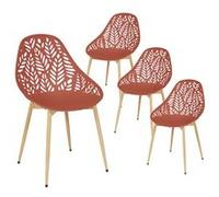 SAYA - Lot de 4 Chaises de Jardin Coque Plastique Ajourée Terracotta Pieds Métal - Altobuy Rouge G