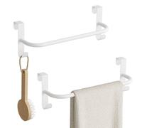 SAYAYO 2 Pcs Accroche Porte Torchon Cuisine avec 2 Crochets 29CM Blanc | Porte Serviette à Suspendre sans Perçage, Porte Torchon Cuisine en Haute Qualité Métal pour Salle de Bain, Lavabo, Cabinet
