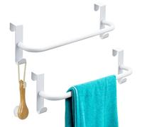 SAYAYO 2 Pièces Porte Torchon Cuisine à Suspendre, 29CM Porte Serviette Blanche avec 2 Crochets sans Percage, Accroche Torchon Cuisine en Métal pour Salle de Bain, Placard, Armoire, Cabinet
