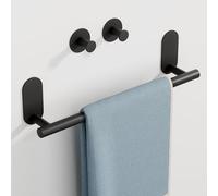 SAYAYO 3 Pièces Ensemble de Salle de Bain Adhésif, 40CM Porte Serviette Noir & 2 Patere Murale, Porte Serviette Salle de Bain et Crochet Mural, SUS304 Acier Inoxydable, EGKN2401-3M-SET-3-B