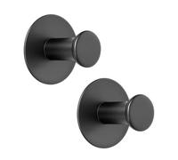 SAYAYO Crochet Adhesif sans Percage pour Salle de Bain, Patère Murale en Acier Inoxydable, Crochets Muraux Accroche Serviette pour Chambre Cuisine Entrée, 2 Pcs Noir Mat