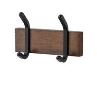 SAYAYO Crochet Mural Salle de Bain sans Percage, Patère Murale pour Serviettes en Bois Massif et Aluminium, Anti-Rouille Patère Adhésif avec 2 Crochets, Finition Noire Mate, EGXZ2513WD-2-3M-B