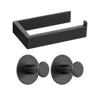 SAYAYO Dérouleur Porte Papier Toilette Adhésif sans Percage et 2 Pcs Crochet Adhésif, Support Porte Papier Toilette Patère Murale en 304 Acier Inoxydable pour Salle de Bain ou Cuisine, Noir Mat