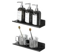 SAYAYO Lot de 2 Etagere Murale sans Percage Salle de Bain, Etagere Murale sans Vis en Aluminium, Tablettes Flottantes Adhésif Tablette Rangement pour Cuisine, Salon, Chambre, 30CM Noir