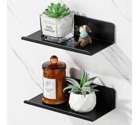 SAYAYO Lot de 2 Etagere Murale sans Percage Salle de Bain, Etagere Murale sans Vis Tablettes Flottantes Adhésif de Décoration, Tablette Rangement pour Cuisine, Salon, Chambre, 20CM Noir
