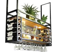 SAYEYBU Casier à Vin Suspendu Au Plafond, Caisson à Vin Suspendu en MéTal, PréSentoir Et Rangement pour Bouteilles De Vin Multifonctionnels, pour La Maison, Le Restaurant,Noir,60cm