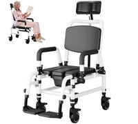 SAYEYBU Chaise De Douche à roulettes, Fauteuil Roulant PercéE RéGlable, Fauteuils Roulants De Transfert RembourréS, pour Personnes âGéEs, HandicapéEs, ObèSes Et HandicapéEs,A