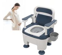 SAYEYBU Chaise PercéE De Chevet, SièGe De Toilette Portable Et Mobile, Chaise PercéE RéGlable en Hauteur, avec Dossier Souple Et RembourréE, pour Personnes âGéEs Ou HandicapéEs,Bleu