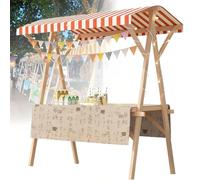 SAYEYBU Chariot Alimentaire Portable avec Auvent, éTal De Marché Pliable, Chariot De Vendeur en Bois, pour La Vente Ambulante en ExtéRieur : Pop-Corn, Desserts Et Jouets,13,150 * 60cm withwheels