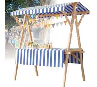 SAYEYBU Chariot Alimentaire Portable avec Auvent, éTal De Marché Pliable, Chariot De Vendeur en Bois, pour La Vente Ambulante en ExtéRieur : Pop-Corn, Desserts Et Jouets,01,120 * 60cm withwheels