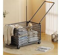 SAYEYBU Panier à Linge à roulettes, Panier à Linge avec PoignéE AllongéE, Panier en Fer, pour Chambre, Salle De Bain, Dortoir, Université, Buanderie,Noir,28 * 43 * 28cm