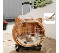 SAYEYBU Poussette pour Animal en Rotin Tressé à La Main, Chariot pour Chien en Rotin, Compagnon De Voyage Polyvalent, pour Les Promenades Quotidiennes,Round