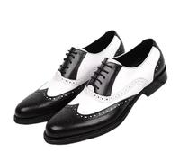 SayfuR Chaussures Oxford habillées for Hommes à Lacets Brogue en Relief Bout d'aile Chaussures Oxford Bicolores en Cuir PU Semelle Basse en Caoutchouc Talon Bloc Antidérapantes(Black White,45.5 EU)