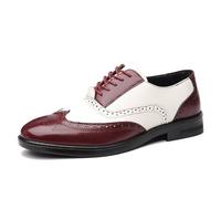 SayfuR Chaussures Oxford habillées for Hommes à Lacets Brogue en Relief Bout d'aile Chaussures Oxford Bicolores en Cuir PU Semelle Basse en Caoutchouc Talon Bloc Antidérapantes(Red White,44.5 EU)