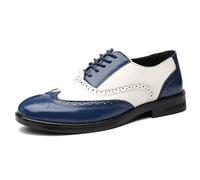 SayfuR Chaussures Oxford habillées for Hommes à Lacets Brogue en Relief Bout d'aile Chaussures Oxford Bicolores en Cuir PU Semelle Basse en Caoutchouc Talon Bloc Antidérapantes(Blue White,43 EU)