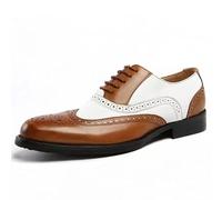 SayfuR Chaussures Oxford habillées for Hommes à Lacets Brogue en Relief Bout d'aile Chaussures Oxford Bicolores en Cuir PU Semelle Basse en Caoutchouc Talon Bloc Antidérapantes(Marron,44.5 EU)