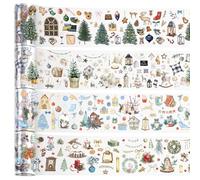 Sayglossy Lot de 4 rouleaux de ruban adhésif Washi de style neutre avec inscription « Merry Christmas Now » - Motif bonhomme de neige - Bleu - Nœud bleu - Flocon de neige - Gui - Pour scrapbooking