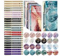 Sayglossy Lot de 50 stylos à encre gel pour femme - Cadeaux chrétiens - Verset de la Bible en vrac - Miroir compact - Marque-pages d'urgence pour mère, grand-mère, fille, groupe d'étude de la Bible