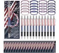 Sayglossy Lot de 60 souvenirs du jour commémoratif - 20 stylos à bille drapeau américain, 20 bracelets en corde et 20 marque-pages patriotiques américains - Cadeau patriotique pour étranger, vétéran