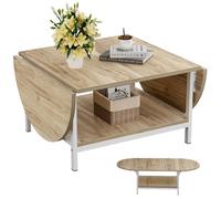 SAYGOER Modern Coffee Table White Extended Coffee Tables with Storage for Living Room 2-Tier Unique Center Table with Two Foldable Panel for Any Large Or Small Space, Oak