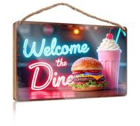 Sayings On Wooden Signs Welcome To The Diner : Classic Burger And Milkshake Delight Panneau en bois à suspendre Décoration d'intérieur Store Décoration d'intérieur (20 x 30 cm)