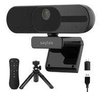 saylas Webcam 4K avec microphone et haut-parleur, champ de vision de 120 ° avec télécommande, micros antibruit, mise au point automatique, cache de confidentialité, caméra Web Plug & Play pour