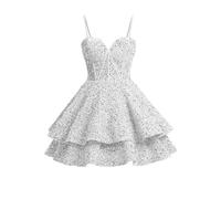 SAYNO Robe courte à paillettes pour adolescentes, corset étincelant, robe de soirée, de cocktail, Argenté., 46