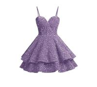 SAYNO Robe courte à paillettes pour adolescentes, corset étincelant, robe de soirée, de cocktail, Glycine, 42