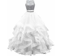 Sayno Robe de bal deux pièces en tulle perlé pour enfant, blanc, 46