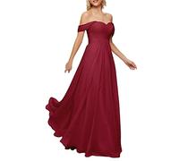 SAYNO Robe de bal élégante en mousseline de soie avec épaules dénudées et corsage froncé Taille empire, bordeaux, 36