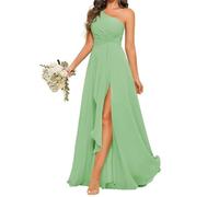 SAYNO Robe de demoiselle d'honneur asymétrique en mousseline de soie avec corsage plissé, robe longue trapèze formelle pour femme, vert sauge, 38