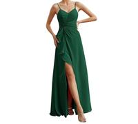 SAYNO Robe de demoiselle d'honneur en mousseline de soie pour femme avec fente fendue, robe de cocktail plissée grande taille, vert émeraude, 58 Grande taille