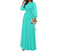 SAYNO Robe de demoiselle d'honneur en mousseline de soie pour femme, robe de cocktail froncée, robe de bal, grande taille, turquoise, 58 Grande taille
