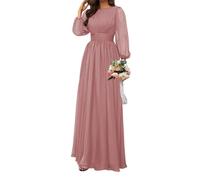 SAYNO Robe de demoiselle d'honneur en mousseline de soie pour femme, robe de cocktail froncée, robe de bal, grande taille, vieux rose, 34