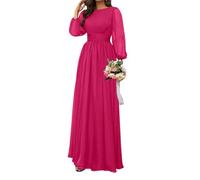 SAYNO Robe de demoiselle d'honneur en mousseline de soie pour femme, robe de cocktail froncée, robe de bal, grande taille, fuchsia, 38