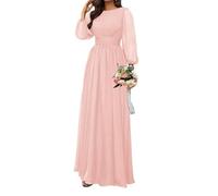 SAYNO Robe de demoiselle d'honneur en mousseline de soie pour femme, robe de cocktail froncée, robe de bal, grande taille, rose, 60 Grande taille