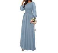SAYNO Robe de demoiselle d'honneur en mousseline de soie pour femme, robe de cocktail froncée, robe de bal, grande taille, Bleu poudré, 46