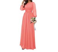 SAYNO Robe de demoiselle d'honneur en mousseline de soie pour femme, robe de cocktail froncée, robe de bal, grande taille, corail, 60 Grande taille