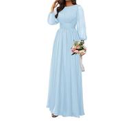 SAYNO Robe de demoiselle d'honneur en mousseline de soie pour femme, robe de cocktail froncée, robe de bal, grande taille, bleu clair, 52 Grande taille