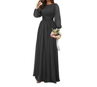SAYNO Robe de demoiselle d'honneur en mousseline de soie pour femme, robe de cocktail froncée, robe de bal, grande taille, Noir , 34