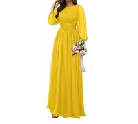 SAYNO Robe de demoiselle d'honneur en mousseline de soie pour femme, robe de cocktail froncée, robe de bal, grande taille, jaune moutarde, 50 Grande taille