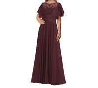 SAYNO Robe de mère de la mariée avec appliques en dentelle pour robes de bal de fin d'année, robes de cocktail en mousseline de soie, grande taille, bordeaux, 52 Grande taille