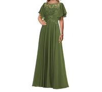 SAYNO Robe de mère de la mariée avec appliques en dentelle pour robes de bal de fin d'année, robes de cocktail en mousseline de soie, grande taille, vert olive, 34