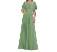 SAYNO Robe de mère de la mariée avec appliques en dentelle pour robes de bal de fin d'année, robes de cocktail en mousseline de soie, grande taille, Sauge poussiéreuse., 38